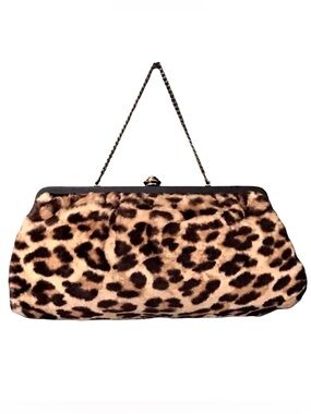 Vintage frame top handle Purse Bag leopard cheetah animal print faux fur